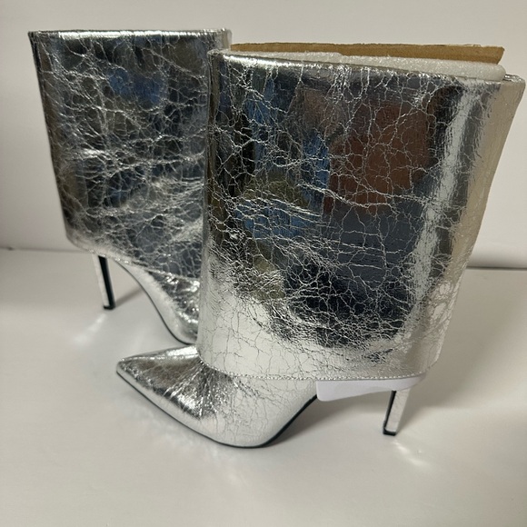 INC Silver Sabeel Cuffed Stiletto Ankle Boots Size 5 - Picture 2 of 7